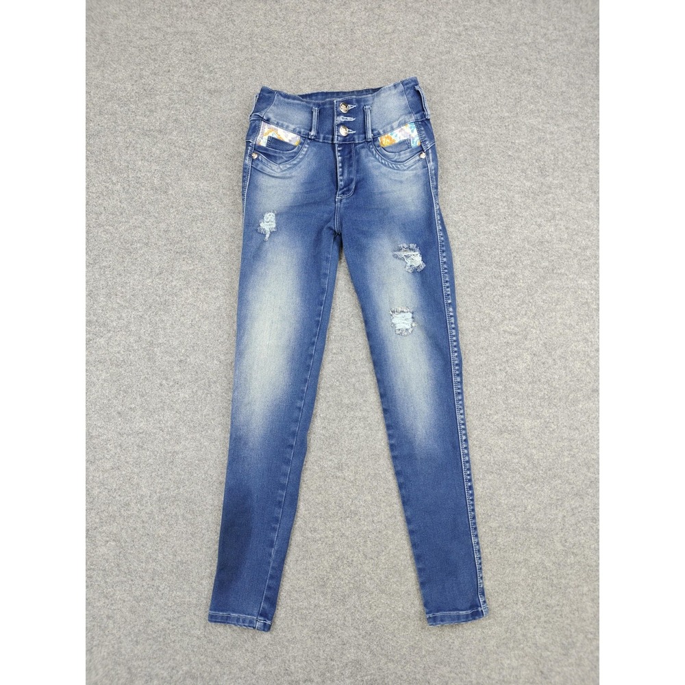 Bon‎ Bon Up Jeans Womens 8 Medium Wash High Rise Skinny Distressed Stretch Denim